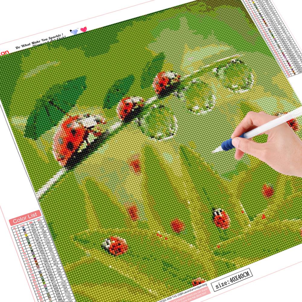 

Полный квадратный круглый дрель Алмазная картина Божья коровка и вода DIY Вышивка крестом Домашний декор Full Round 20*20 cm