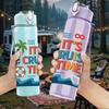1PC Cruise Time Letter Text 750ml Color Plastic Sports Water Bottle Leakproof Flip Straw Lid For Sports Office Home Use