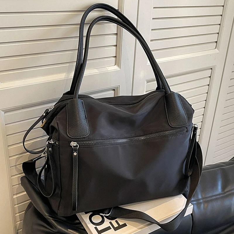 Vintage Nylon Dames Schoudertas, Grote Capaciteit Waterdichte Tote Handtas, Dagelijkse Pendel & Reizen Dames Portemonnee zwart