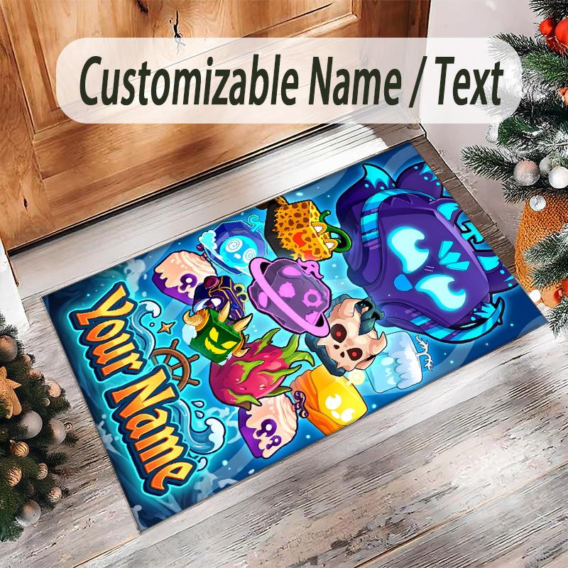 Personalized Crystal Velvet Carpet Custom Name Text,Blox Fruits Anti Slip Area Rug For Home Decoration