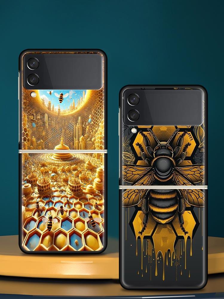 Honeybee Flower Pattern Hard PC Phone Case For Samsung Galaxy Z Flip 7 6 5 4 Black Cover For Galaxy Z Flip 3 Foldable Shell Bags
