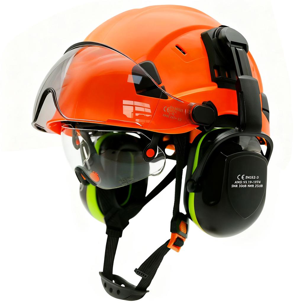 Casco di Sicurezza con Visiera Integrata Occhiali di Protezione Colore a Contrasto Paraorecchie Riduzione del Rumore per Ingegnere Elmetto da Lavoro Industriale ANSI