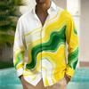 New Men's Long Sleeved Shirt with Harajuku Style 3D Ink Printed Long Sleeved Color Block Pattern Top and Shirt