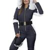 Women's Winter Outdoor Fashion One-Piece Ski Suit Sports Ski Set Zipper Hooded Ski Suit