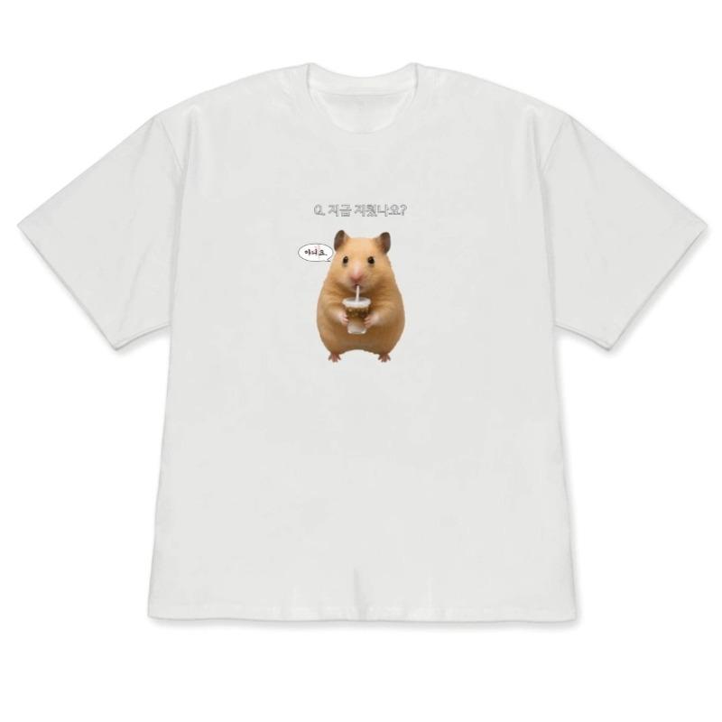 Korean Lucky Hamster Short Sleeve Printed T-shirt for Men and Women Cute Kawaii Hamster Emoji Pattern Summer Casual T-shirt