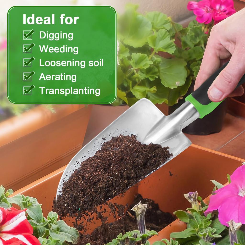 Garden Trowel & Hand Wide Shovel Pointed with Soft Rubberized Non-Slip Ergonomic Handle for Planting, Transplanting, Weeding, Mo