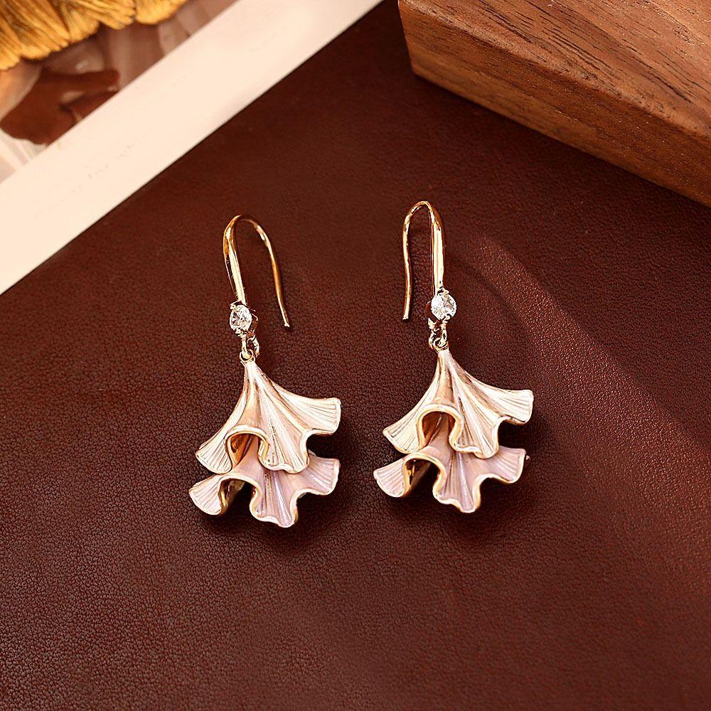 Retro Ginkgo Earrings Double-layer Sweet Earrings Jewelry Elegant Ginkgo Ear Pendant Festival