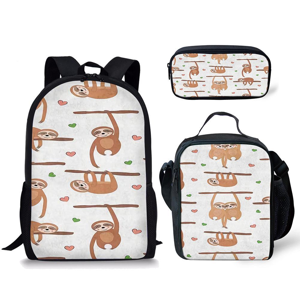 Klassiek Populair dier Kleine luiaard paard 3D Print 3 stuks/Set leerling Schooltassen Laptop Dagrugzak Rugzak Lunchtas Etui