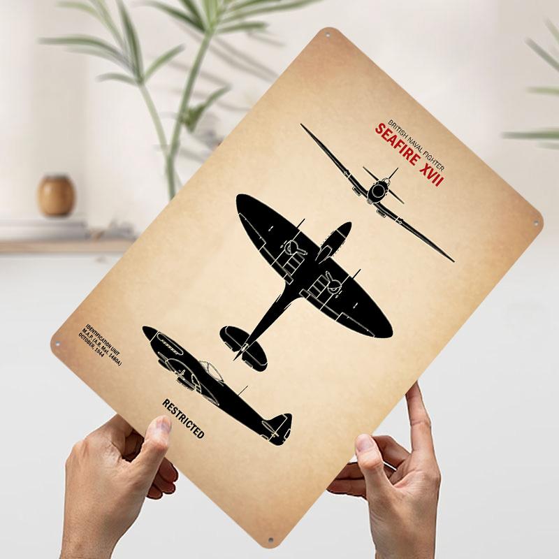 Seafire WW2 Identification Poster Customized Wall Art Vintage Metal Signs Retro Tin Plaque for Man Cave Luxury Home Decor Items