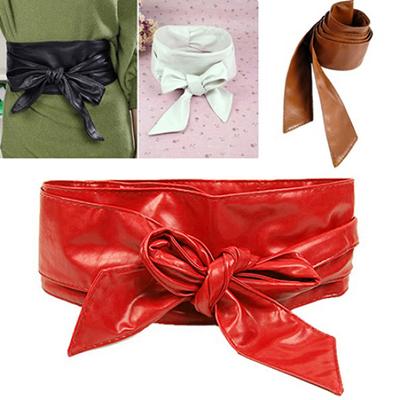 Women's Faux Leather Bowknot Wrap Corset Tie Cinch Waist Belt Band Waistband