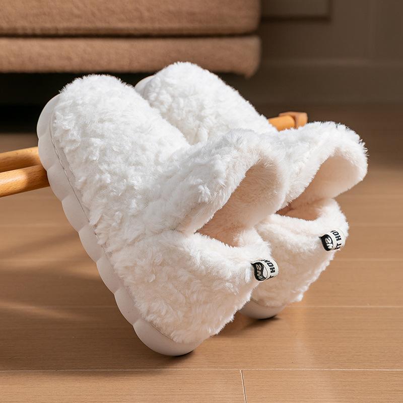 High-heeled Cotton Shoes Women's Warm Plush Thick-soled Stepping on Shit Indoor Home Non-slip Cotton Slippers