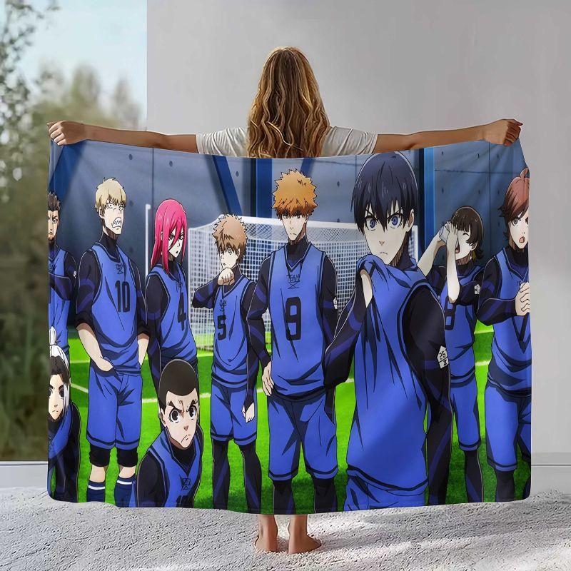 Anime Blue Lock Football Cartoon Flannel Blanket,Ultra Soft Warm Plush Throw for Home Bedroom Bed Sofa Cover Office Camping Gift