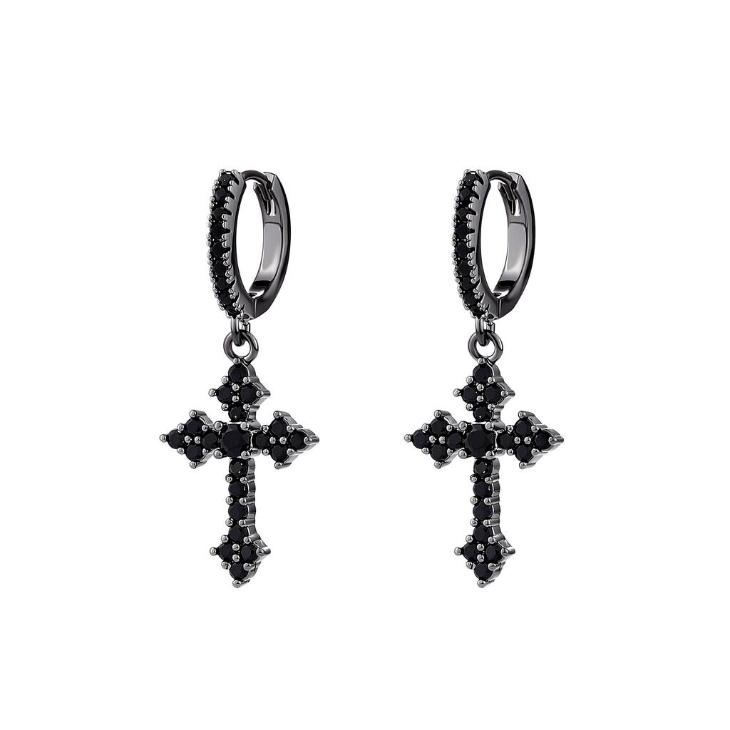 Zirconia Cross Earrings for Men and Women, Unique Stud Earrings, Trendy Hip-Hop Hoop Earrings