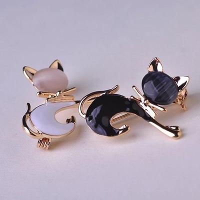 Enamel Opal Black Cat Brooches  Size:2.8*2.2 Cm