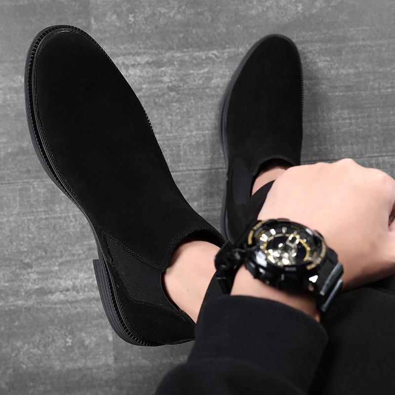Fashion England Style Men's Casual Business Office Chelsea Boots Cow Suede Leather Shoes Black Trendy Cowboy Autumn Winter Ankle Botas