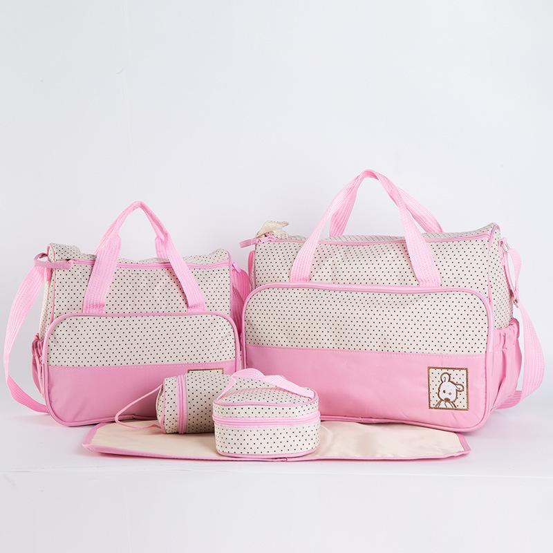 Fashionable Polka Dot 5-Piece Mommy Bag Set - Versatile, Large Capacity Shoulder Bag for Mother and Baby