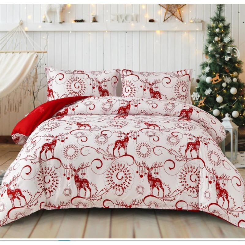 3D Digital Printing Christmas Three-Piece Set, Holiday Decoration Bedding Set