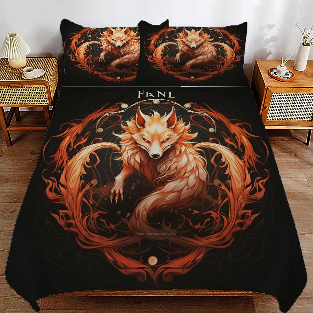 

Комплект постельного белья из трех предметов с принтом иллюстрации девятихвостой лисы, Постельное белье, Постельное белье с цифровой печатью 140*200