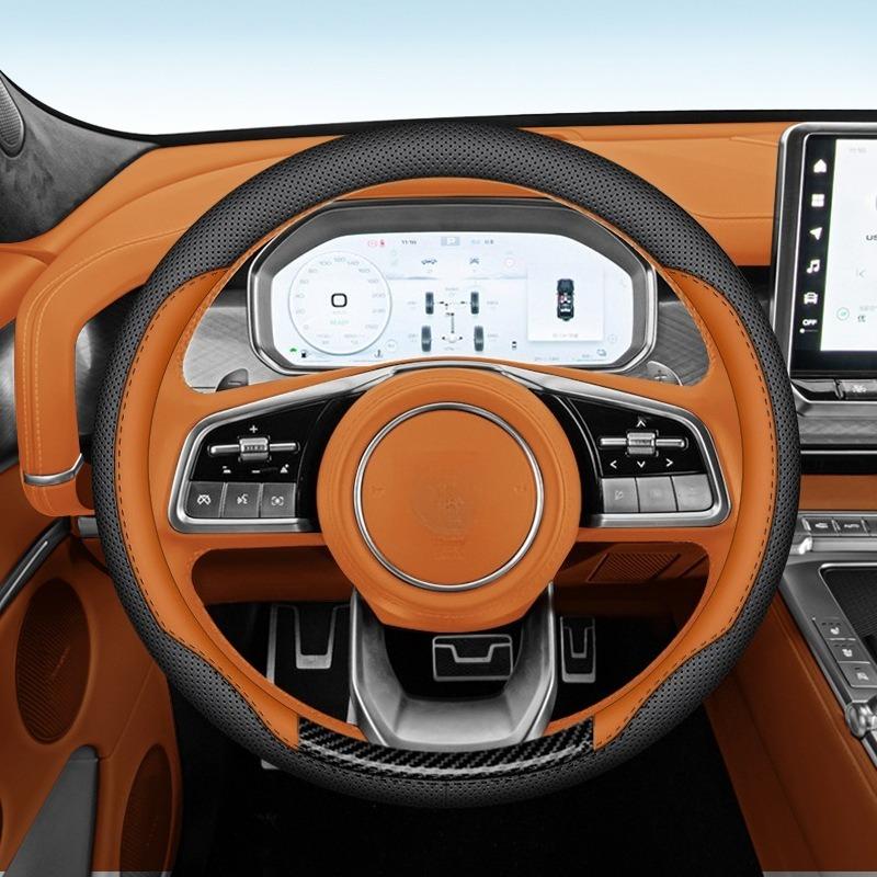

Universal Car Steering Wheel Cover Leather Steering Wheel Covers Car Interior Accessories 38cm O/D Type Non Slip Steering Covers помаранчевий