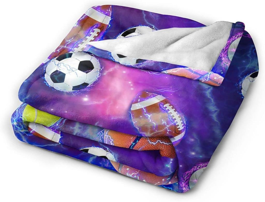 Sports Theme Throw Blanket Soccer Baseball Basketball Football Art Unique Gift Home Bedroom Decorative Accessory