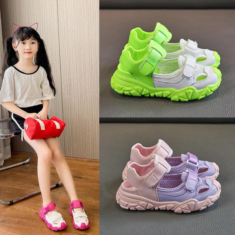 Fashion Kids Half Sandals for Boys Girls Spring Summer Children Air Mesh Shoes Cut-outs Breathable Soft Anti-kick 2024 Fashion Shoes