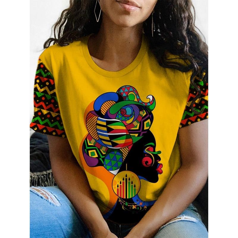 Summer Round Neck 3D Print Top Fashionable Casual Short Sleeved Women's T-shirts