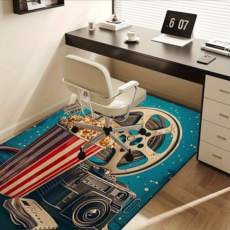 Office Carpet: Movie Night Essentials Popcorn Bucket, Film Reel, Camera, and Tickets for Your Home C