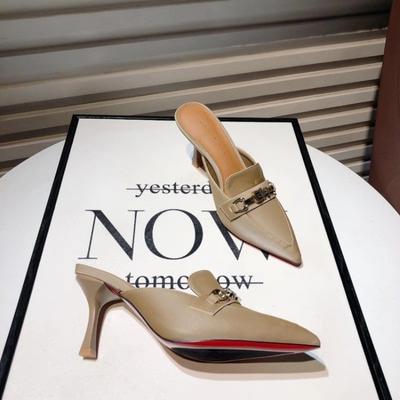 Fashion Outdoor High-Heeled Slippers Women's Shoes 2024 Summer Trends Fashion Metal Chain Spike Sandals Black Office Stiletto Mules 42