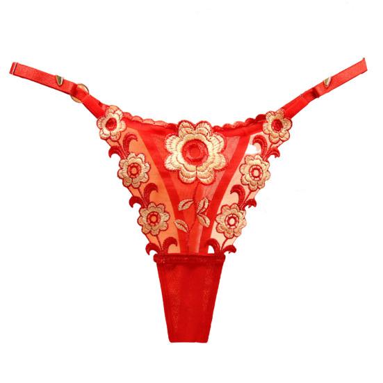 Perizoma da Donna Lavorazione a Maglia Trasparente Applicazione Asciugatura Rapida Vita Bassa Regolabile Rete Ricamo Floreale Mutandine da Donna per Luna di Miele