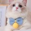 Knitting Cat Collar with Bell Bow Tie Decoration Kitten Bib Accessory Cute Pet Neck Wrap for Small Cats and Dogs Blue S