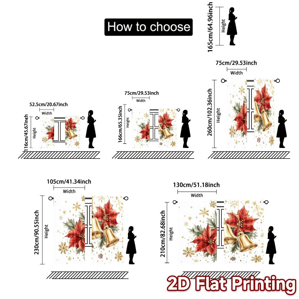 2pcs,Curtains Christmas Bells Holly Poinsettia Snowflakes (4) Modern Fashionable Curtains Polyester Curtains Holiday Perfect for