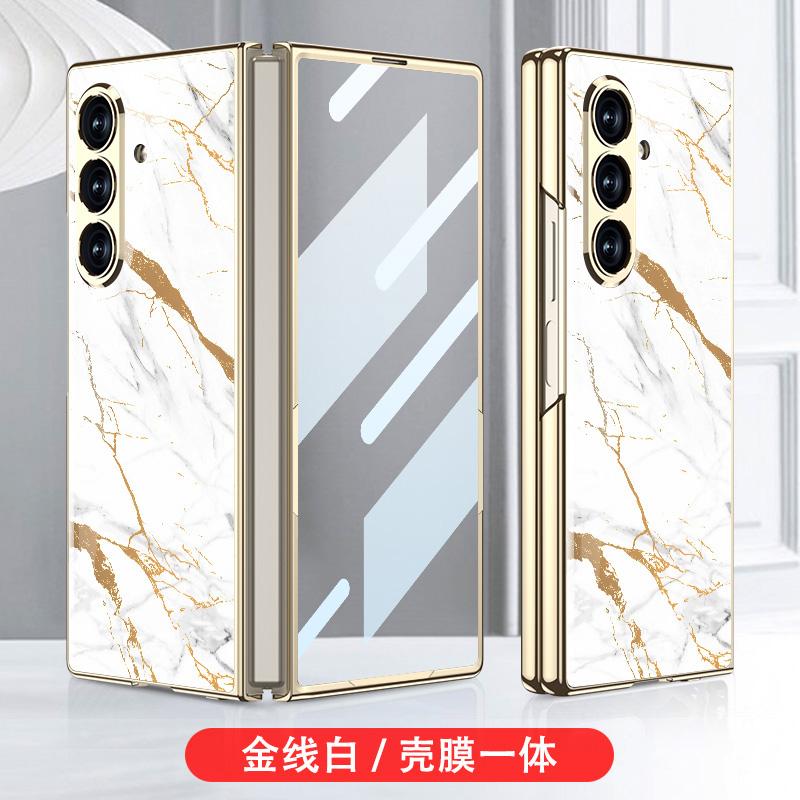 Luxury Plating Painted Glass Case for Samsung Galaxy Z Fold 7 6 Back Screen Glass Protective Cover for Galaxy Z Fold7 Case