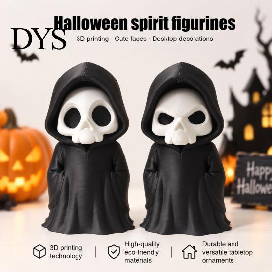 Black Robed Skeleton Statue 3D Printed Grim Reaper Figurine, Gothic Robe Statue, Figurine Mini Model Toy for Halloween Desktop Decoration Ornament