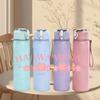 1PC Hawaii Pink Plumeria Text 750ml Color Plastic Sports Water Bottle Leakproof Flip Straw Lid Suitable for Sports Office Home Use