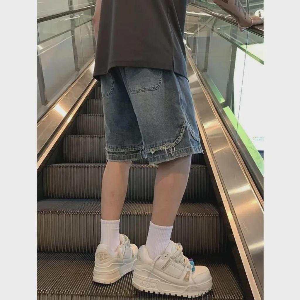 2023 Men's Fashion Harajuku Straight Leg Denim Shorts – Mid-High Waist, Summer Youth Trend