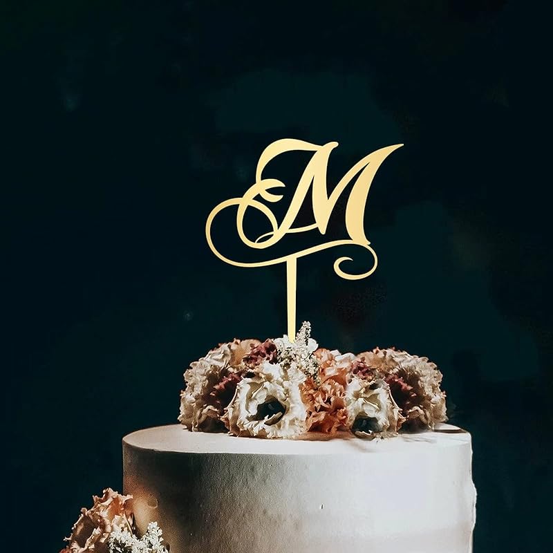 Initial Letter K Cake Topper Monogram Acrylic Cupcake Topper Funny Cake Accessories for Wedding Anniversary Birthday Party Decoration Mirror Gold