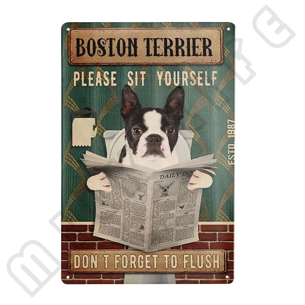 Metal Boston Terrier Co Bath Soap Tin Sign for Bathroom Toilet Home Room Pet Shop Decoration 12 X 8 Inches