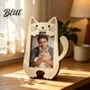 Small Photo Frame for Shelf Cute Animal Frame Rustic Wooden Holder Cat Versatile Display Stand Bear Picture Home Office Desk Minimalist Pine Wood