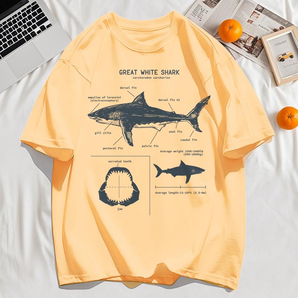 Great White Shark Anatomy T-Shirt New Summer Men Street Short Sleeve Hip Hop Punk Style Boy Casual Tops Oversize White Tees