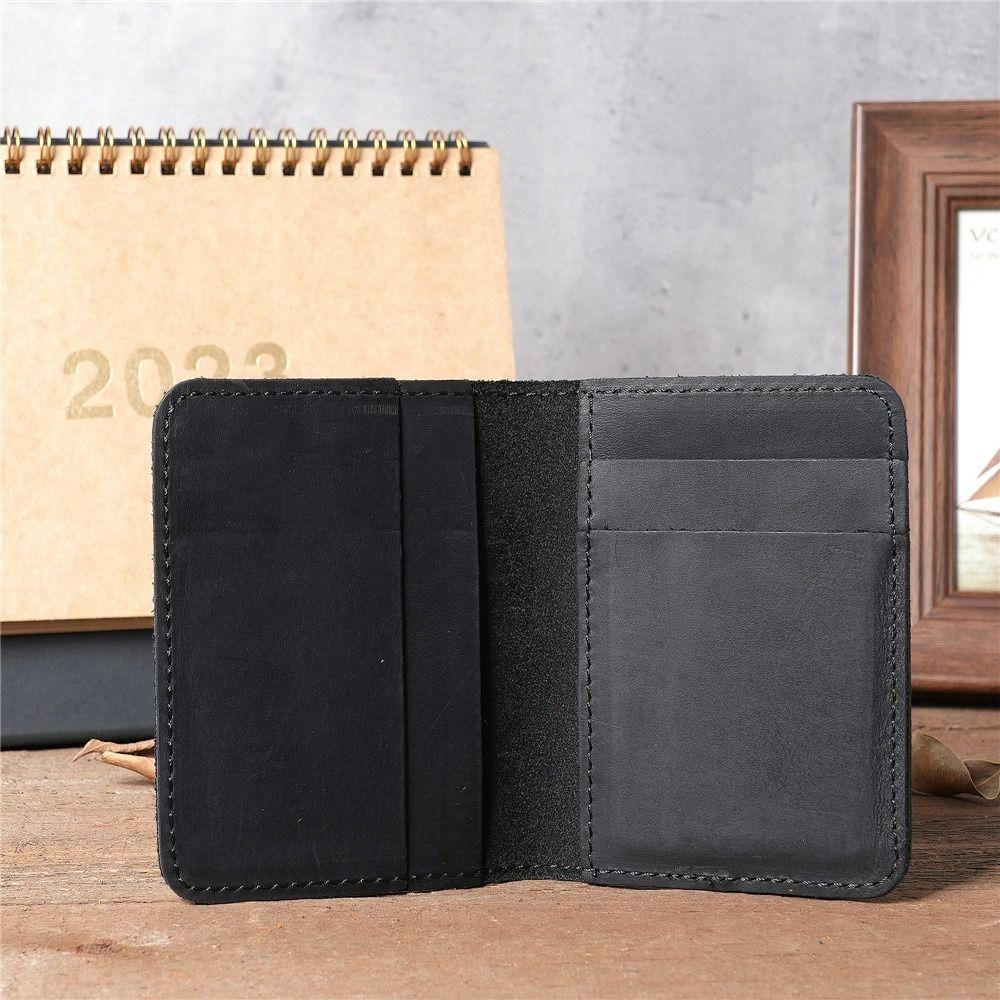 Vintage Genuine Leather Men's Card Holder Minimalist Small Wallet Brown Thin Purse Credit Card ID Card
