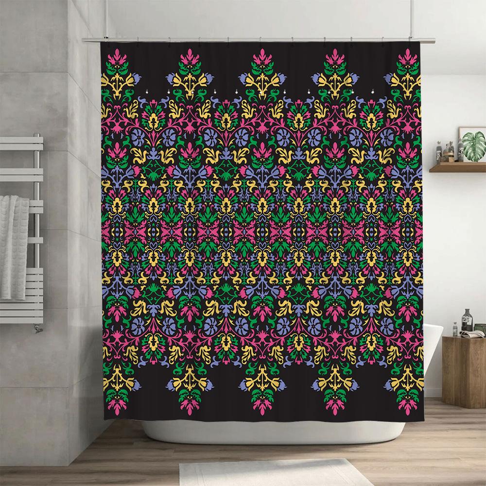 Black Shower Curtain with Vivid Print Bath Accessories for Home Decor
