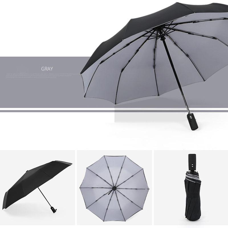Windproof 10-Rib Double-Layer Folding Umbrella for Men and Women - Automatic, Sunscreen, Dual-Use.