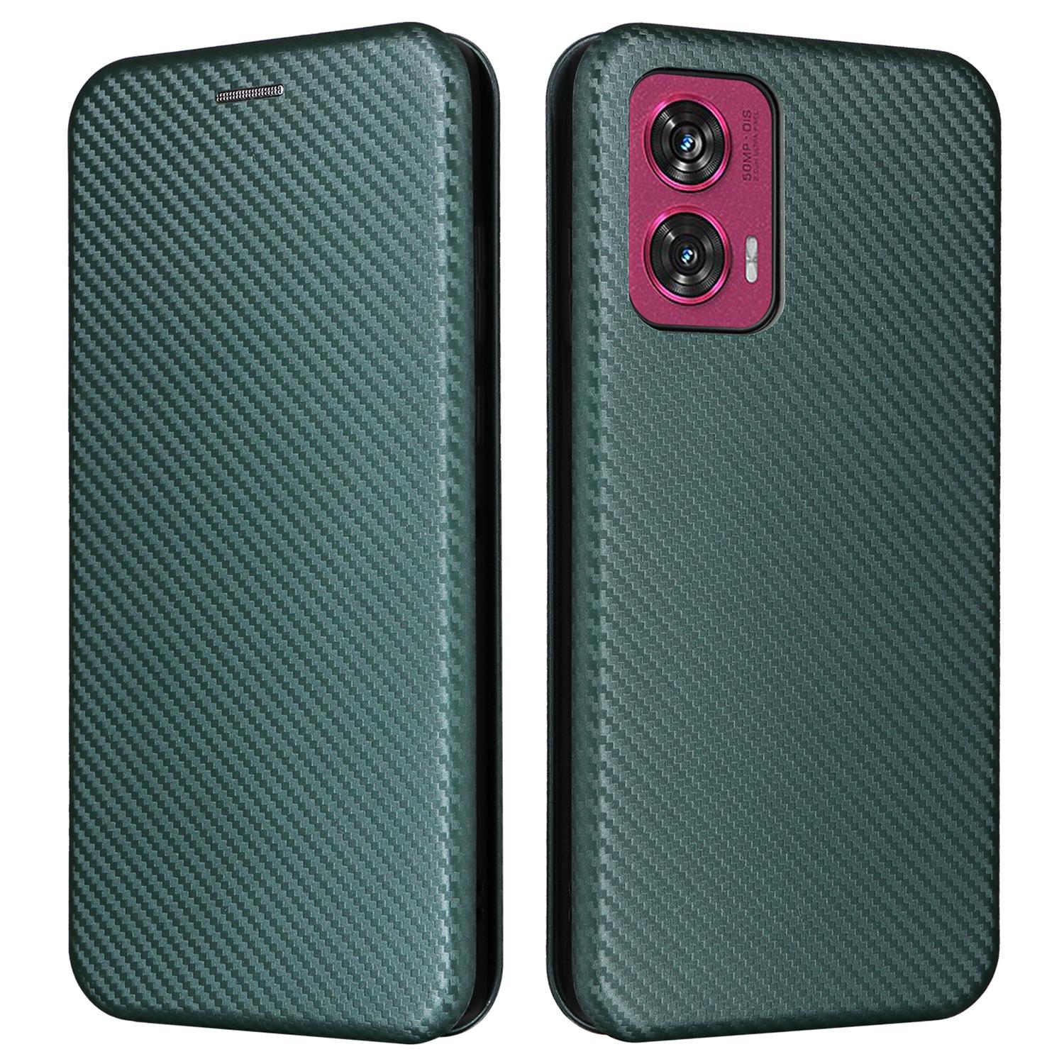 

Для Motorola Edge 50 Fusion 5G чехол слоты для карт сотовый телефон кожаный чехол с текстурой из углеродного волокна Green