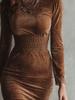 Women's Slim Fit Fashion Autumn Winter Velvet Dress with Long Sleeve and Lace Trim