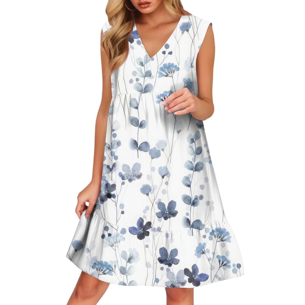 Women's Casual Fashion Breathable V-neck Vest With Pockets Floral Holiday Dress