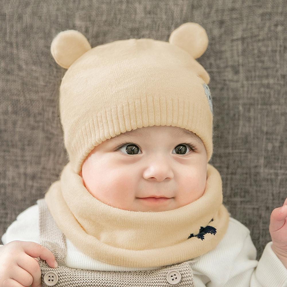 2PCS/Set Newborn  Warm Knitted Cap + Neck Gaiter Cute Cartoon Scarf Hat Neck Warmer Suits