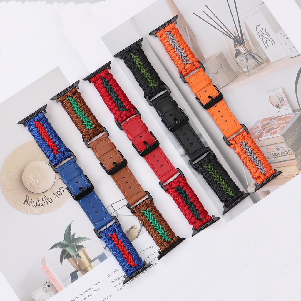 Watch Band for Apple Watch Series 10 9 8 7 SE 6 5 4 3 2 1 42mm 41mm 40mm 38mm Leather  Braided Rope Wrist Strap