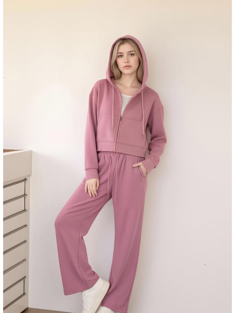 

Women s Burgundy Zip-Up Hoodie and Wide Leg Pants Loungewear Set XL