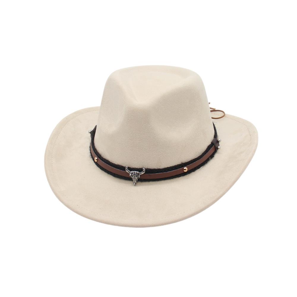 Ethnic Wind Roll Brim Top Hat, European, American And Western Cowboy Hat, Tibetan Warped Edge Bull Head Accessories, Men And Women Wholesale Sunscreen