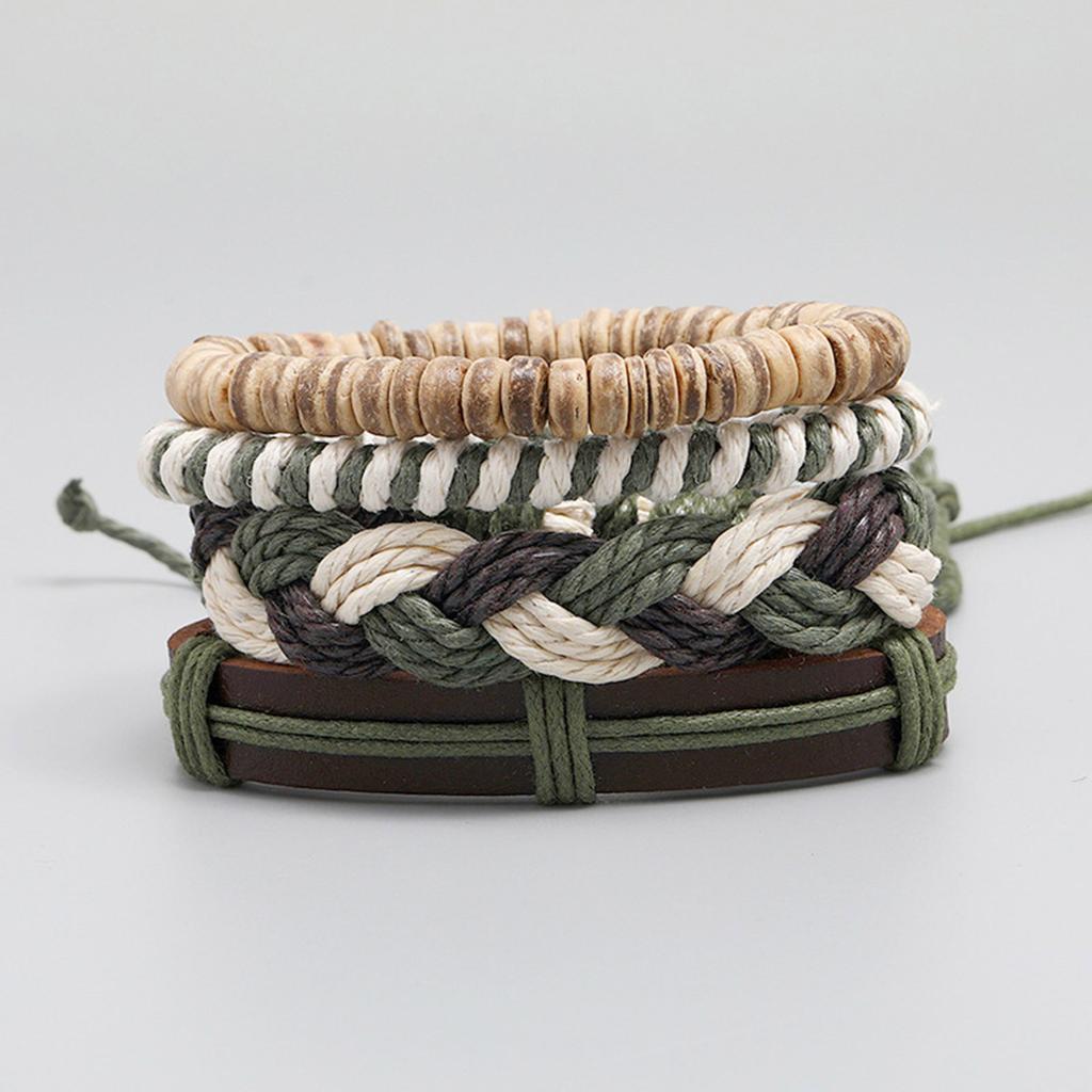 Men's Fashion Bracelet Bohemian Style Wristchain Hand Woven Multi Layer Hemps Rope and Leather Wristband Accessories